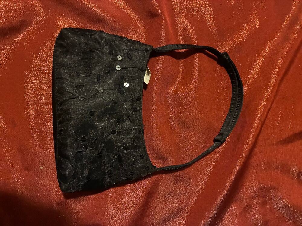 Black Sequin Evening Bag Womens Small Satin Beaded Cocktail Handbag Purse Clutch